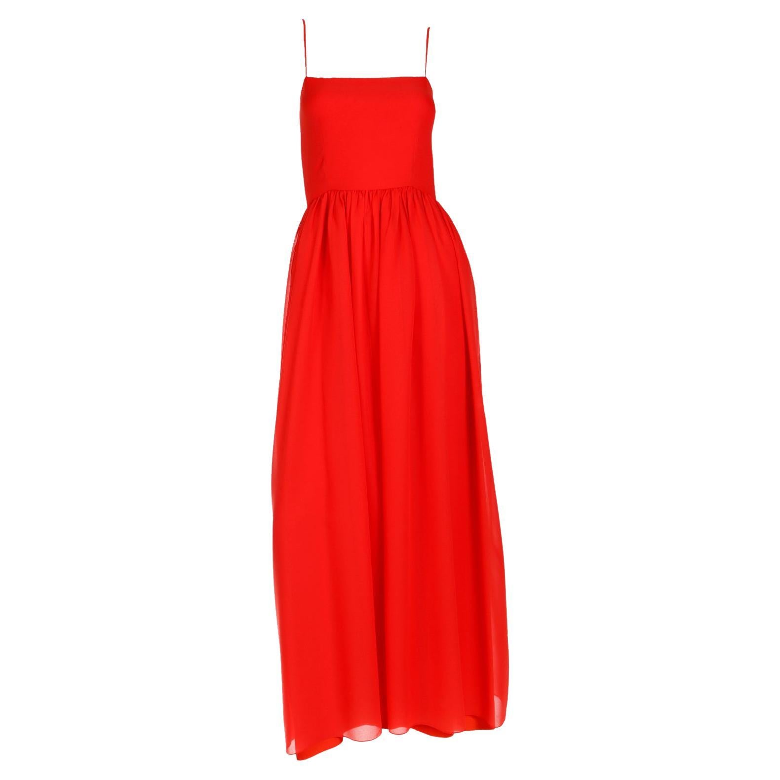 1970s Lanvin Boutique Paris Vintage Red Silk Day Maxi Dress or Evening Dress For Sale