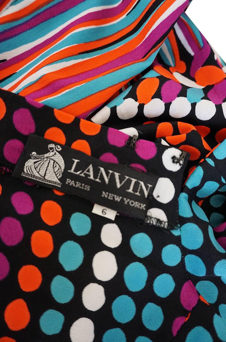 1970s Lanvin Bright Printed Dot & Stripe Jersey Dress 5