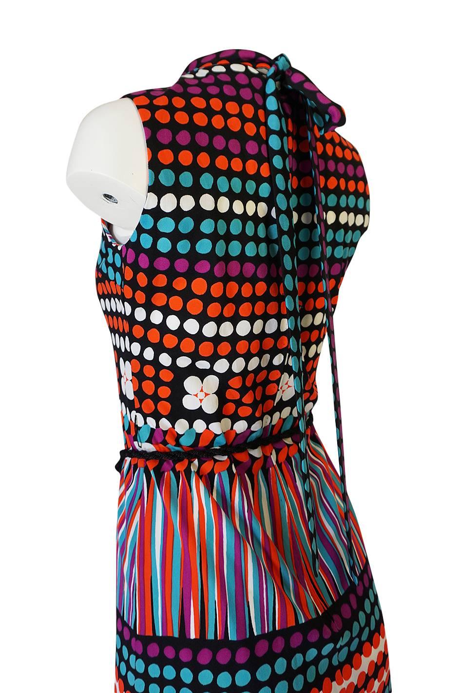1970s Lanvin Bright Printed Dot & Stripe Jersey Dress 2