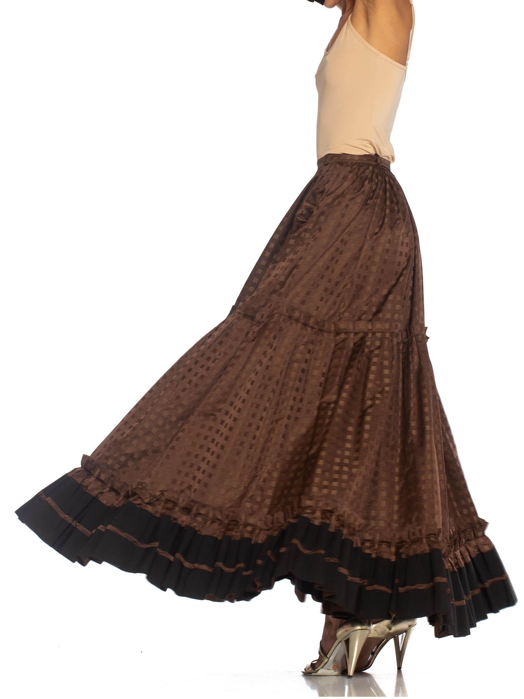1970S LANVIN Brown Haute Couture Silk Full Pleated Peasant Skirt For Sale 3