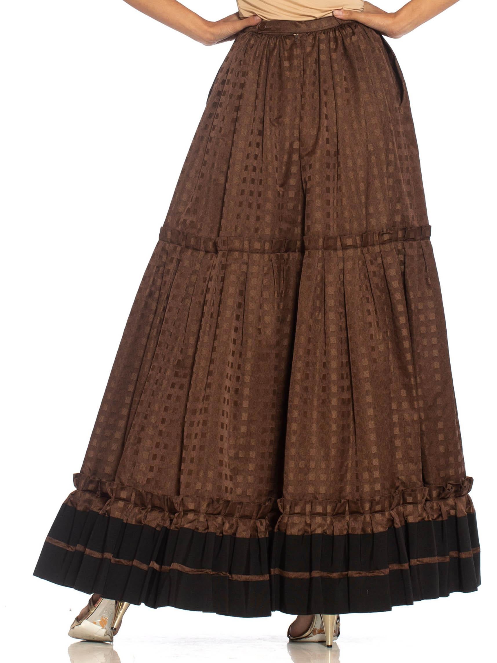Black 1970S LANVIN Brown Haute Couture Silk Full Pleated Peasant Skirt For Sale