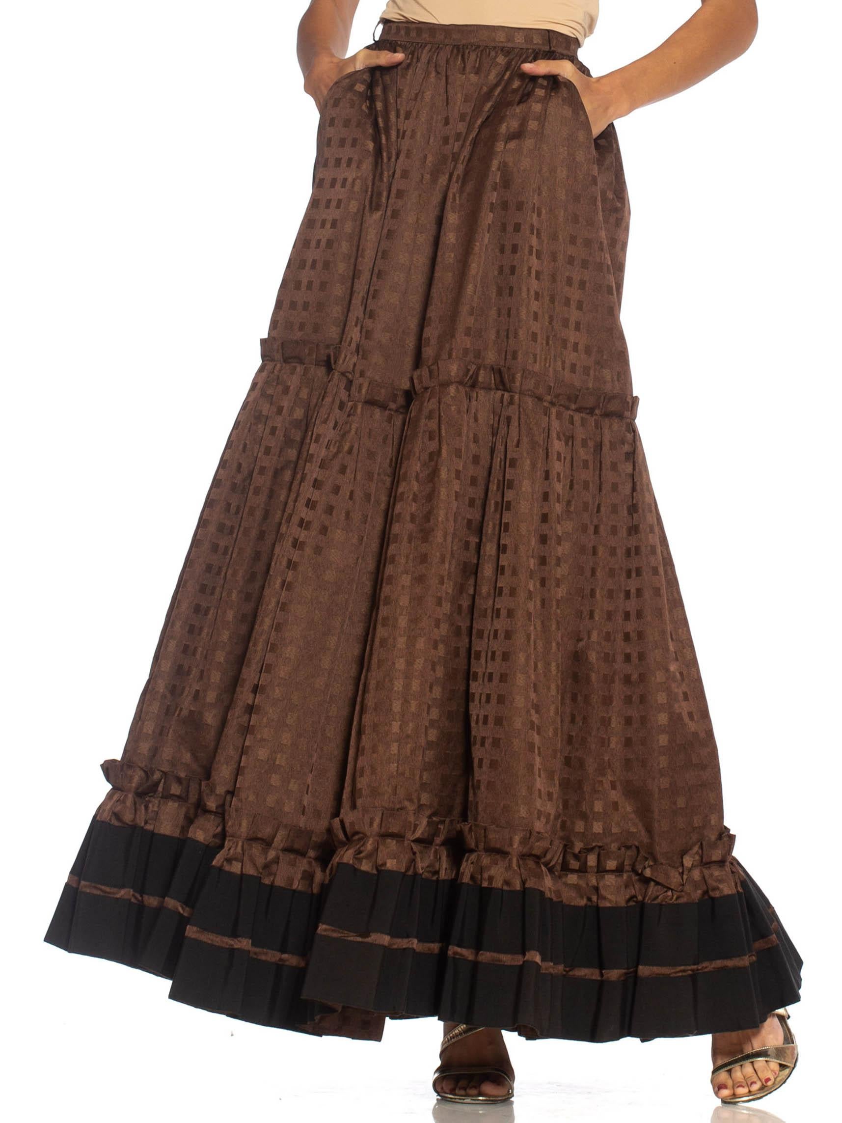 Women's 1970S LANVIN Brown Haute Couture Silk Full Pleated Peasant Skirt For Sale
