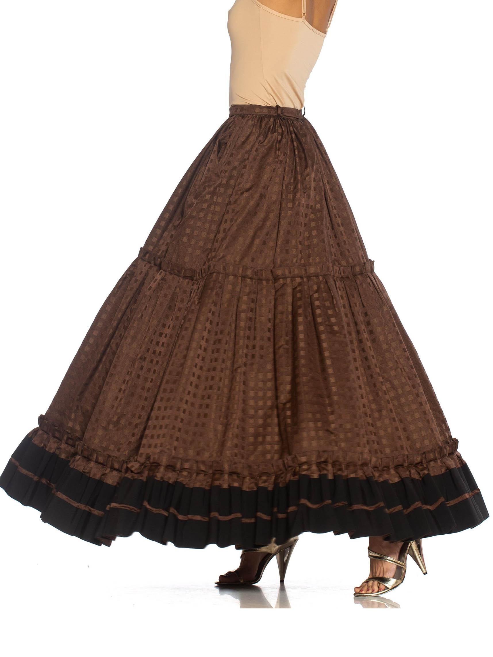 1970S LANVIN Brown Haute Couture Silk Full Pleated Peasant Skirt For Sale 1