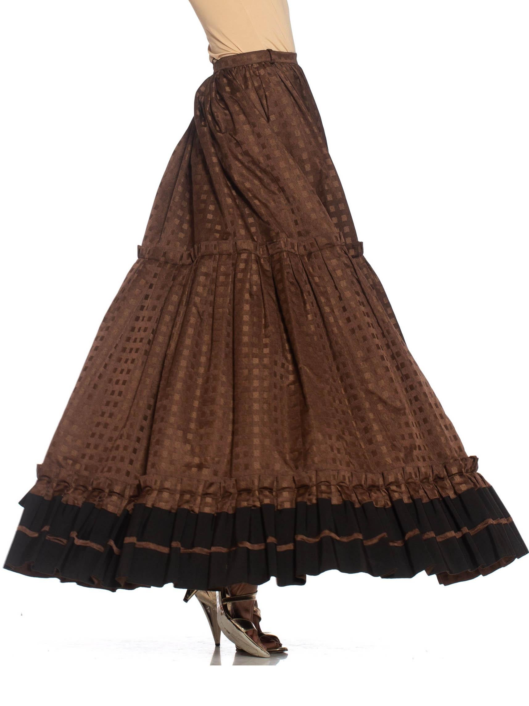 1970S LANVIN Brown Haute Couture Silk Full Pleated Peasant Skirt For Sale 2