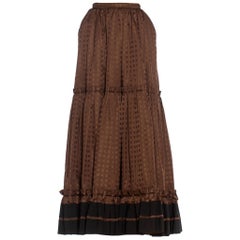 1970S LANVIN Brown Haute Couture Silk Full Pleated Peasant Skirt