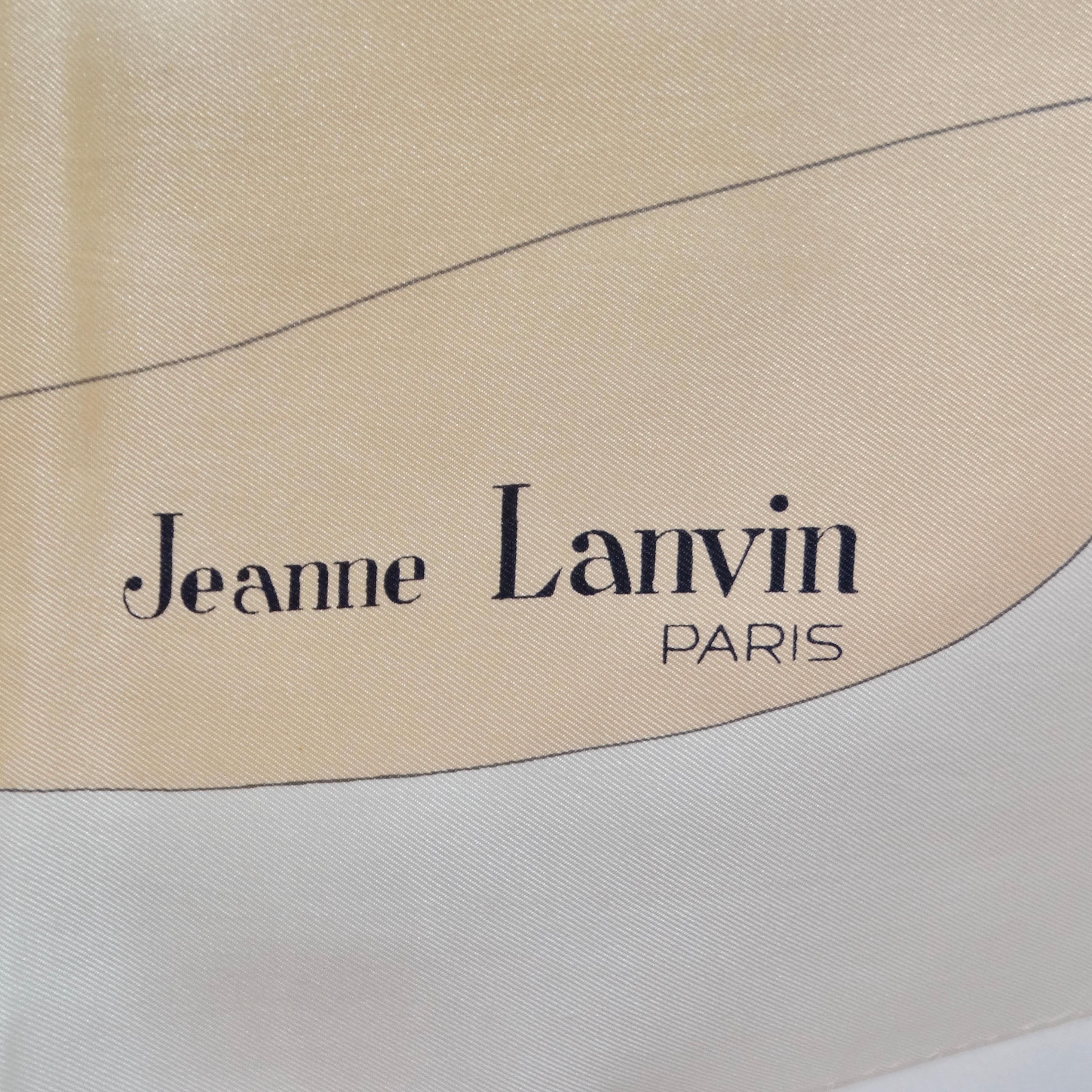Der Inbegriff von Vintage-Eleganz: der florale Seidenschal von Lanvin aus den 1970er Jahren. Dieser mit viel Liebe zum Detail gefertigte Schal ist ein Zeugnis für das zeitlose Designerbe von Lanvin. Neutrale Töne und sanfte Pastellfarben verflechten