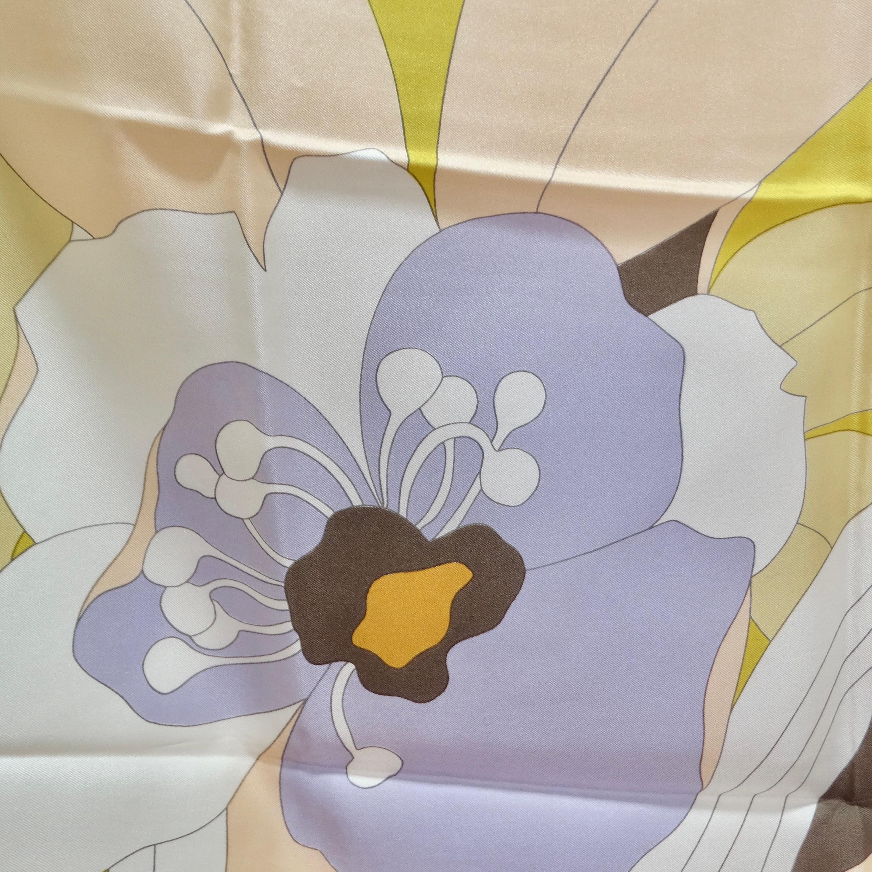 Beige 1970s Lanvin Floral Silk Scarf For Sale