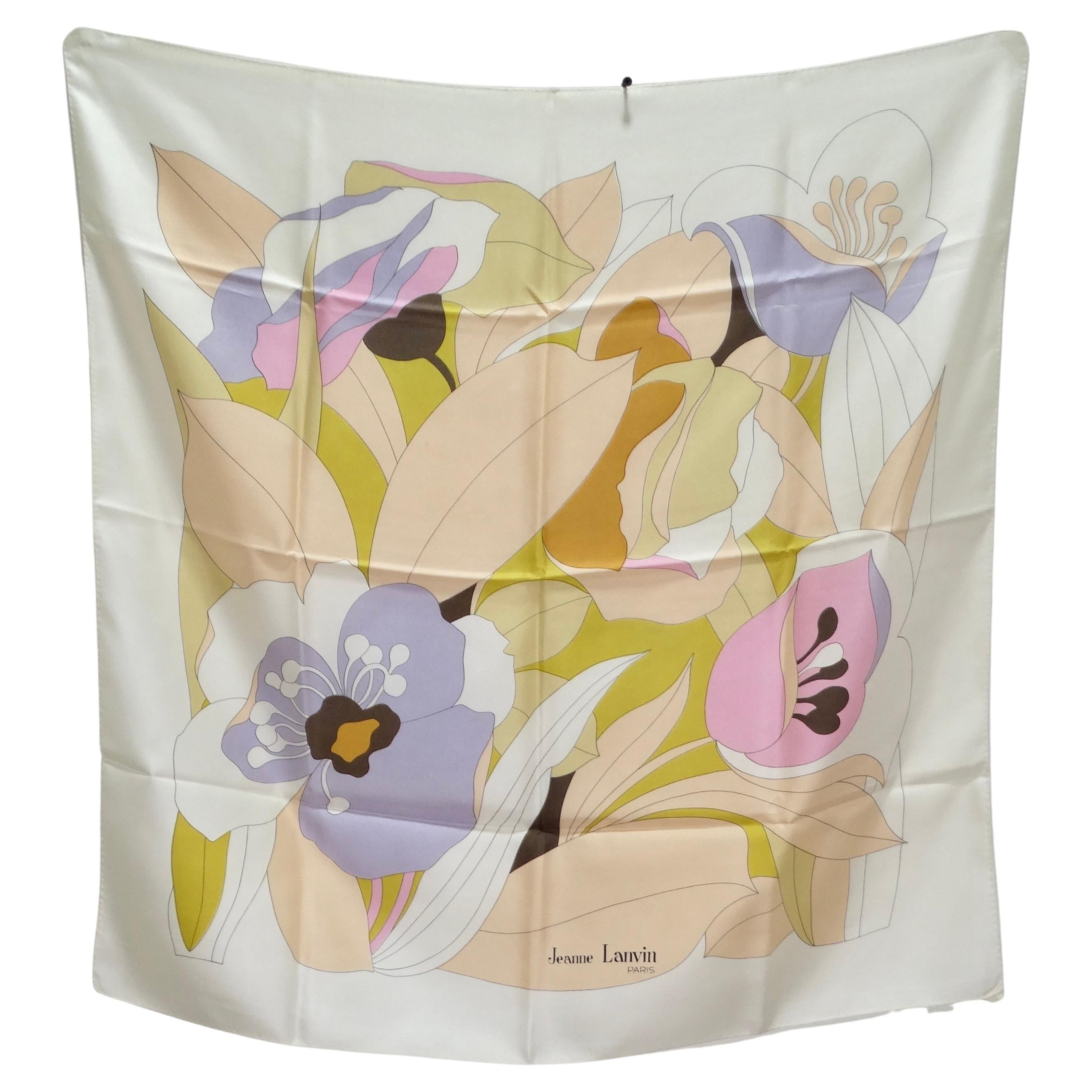 1970s Lanvin Floral Silk Scarf For Sale