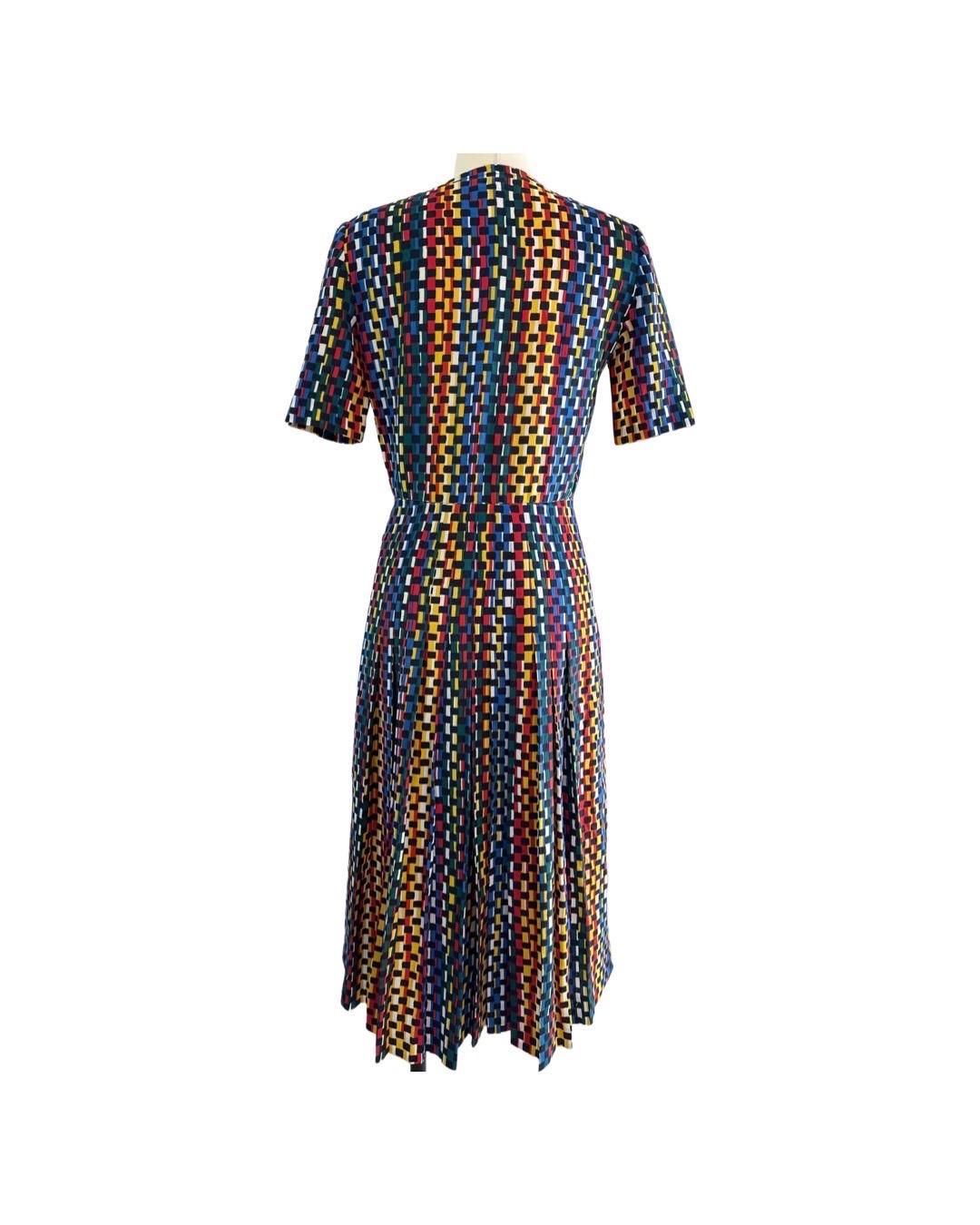 1970s Lanvin Multicolor Pleated Dress In Good Condition For Sale In Miami, FL
