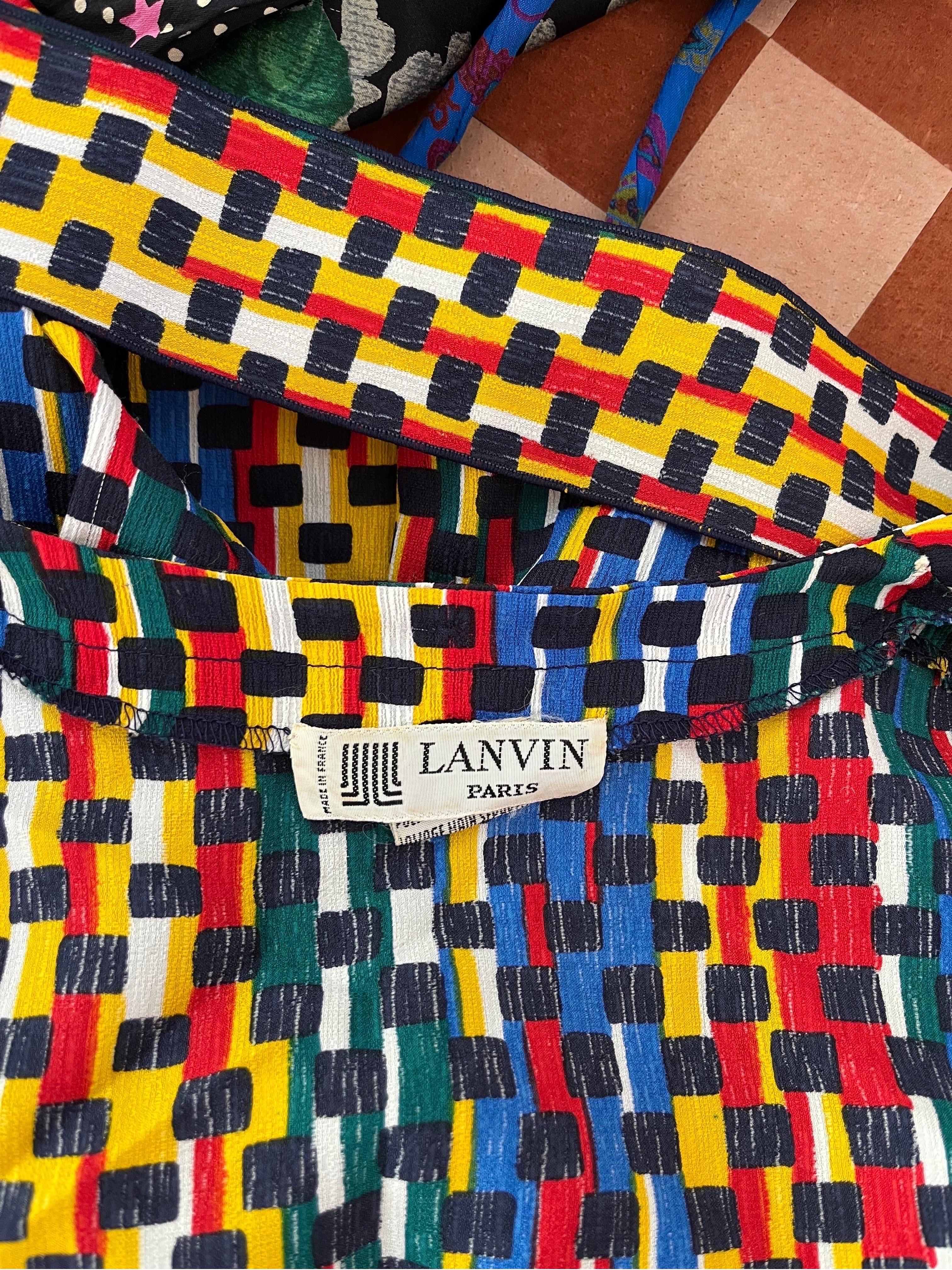 1970er Lanvin Multicolor plissiertes Kleid Damen im Angebot