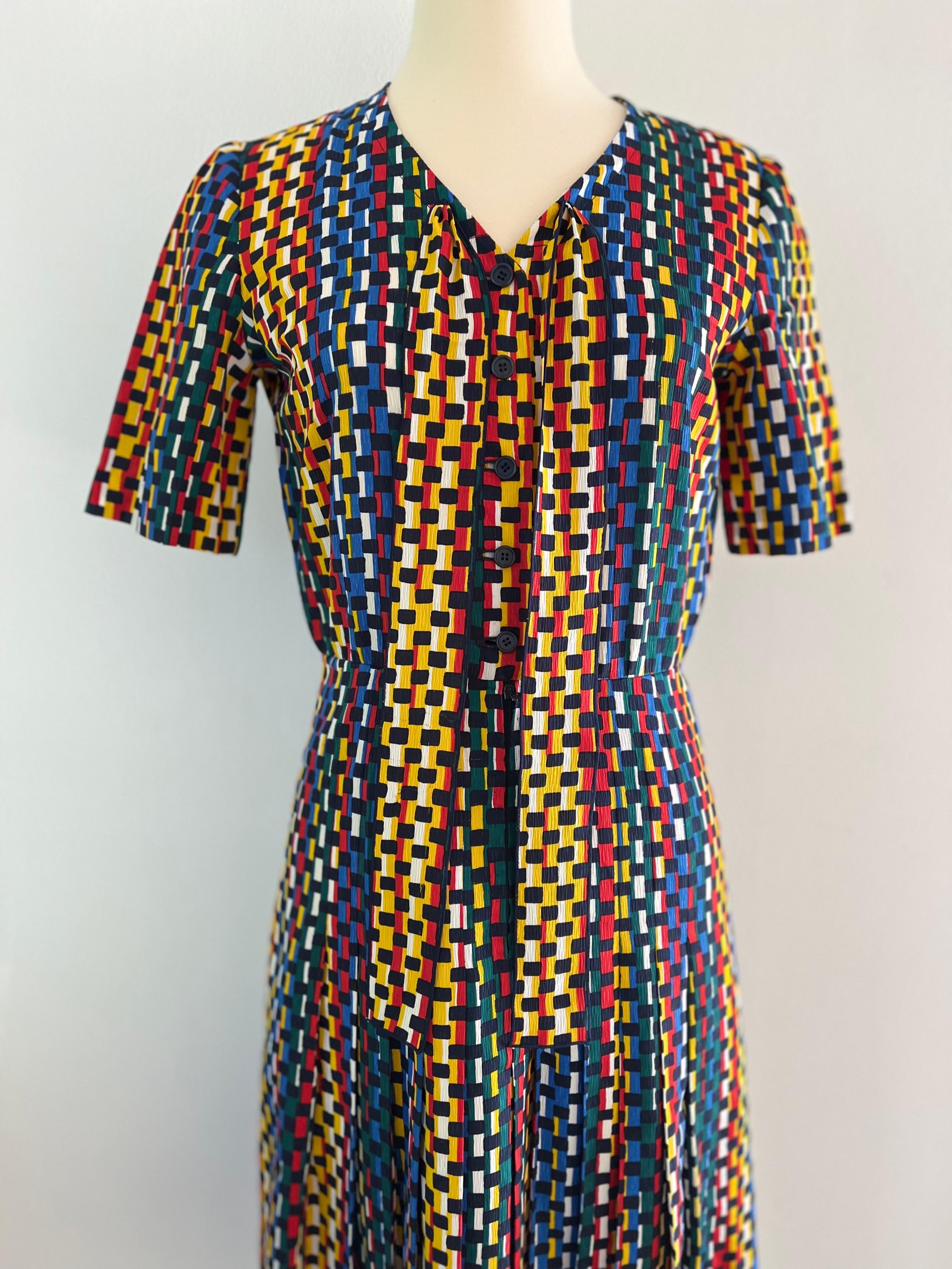 1970s Lanvin Multicolor Pleated Dress For Sale 2
