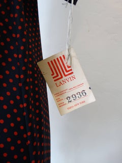 1970s Lanvin Navy & Red Micro Polka Dot Dress