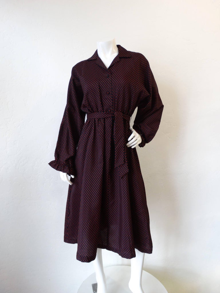 1970s Lanvin Bright Printed Dot & Stripe Jersey Dress