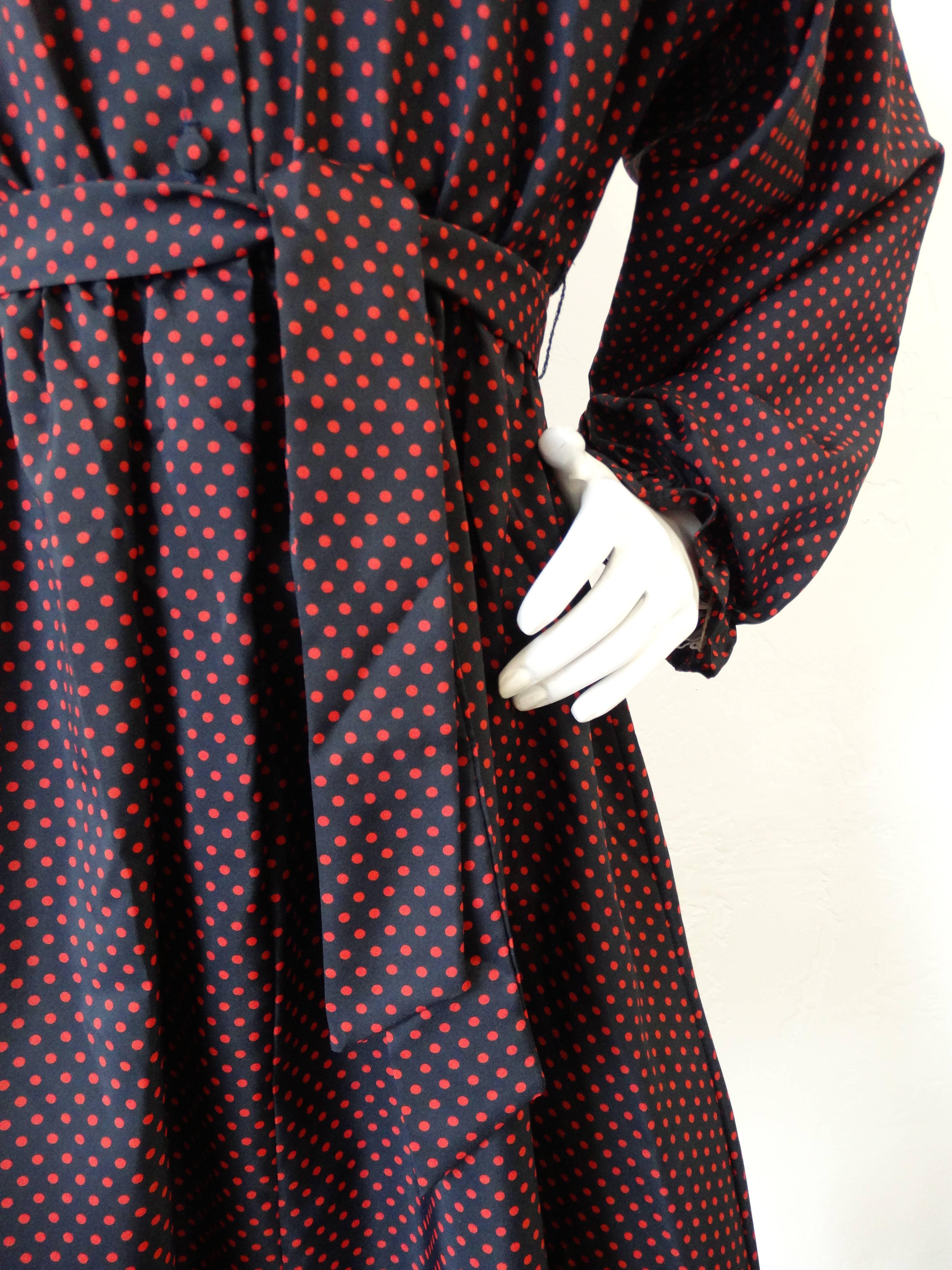 1970s Lanvin Navy & Red Micro Polka Dot Dress In Excellent Condition In Scottsdale, AZ