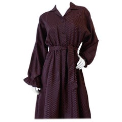 1970s Lanvin Navy & Red Micro Polka Dot Dress