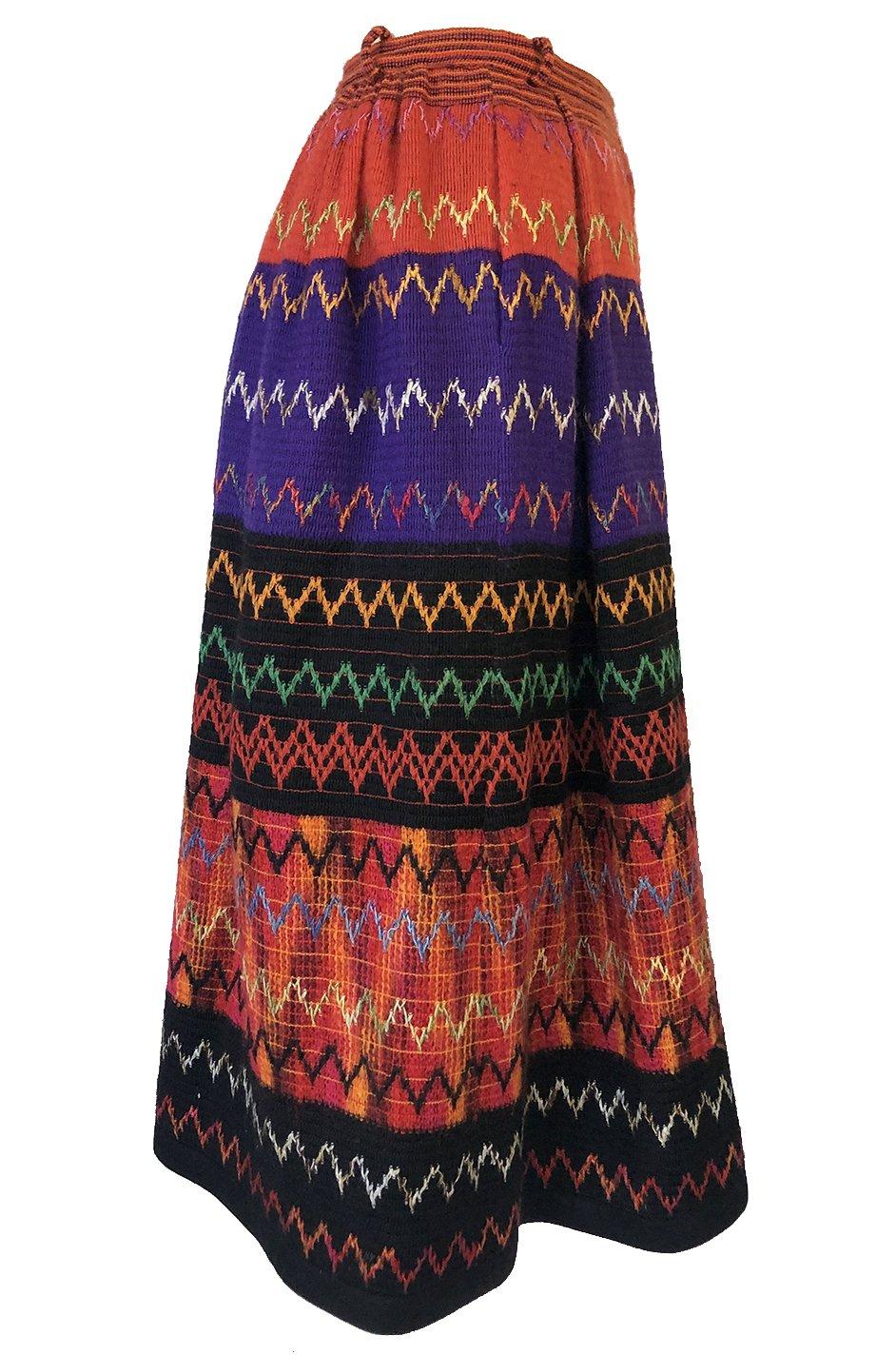 Black 1970s Lanvin Numbered Haute Couture Hand Woven Knit Embroidery Skirt