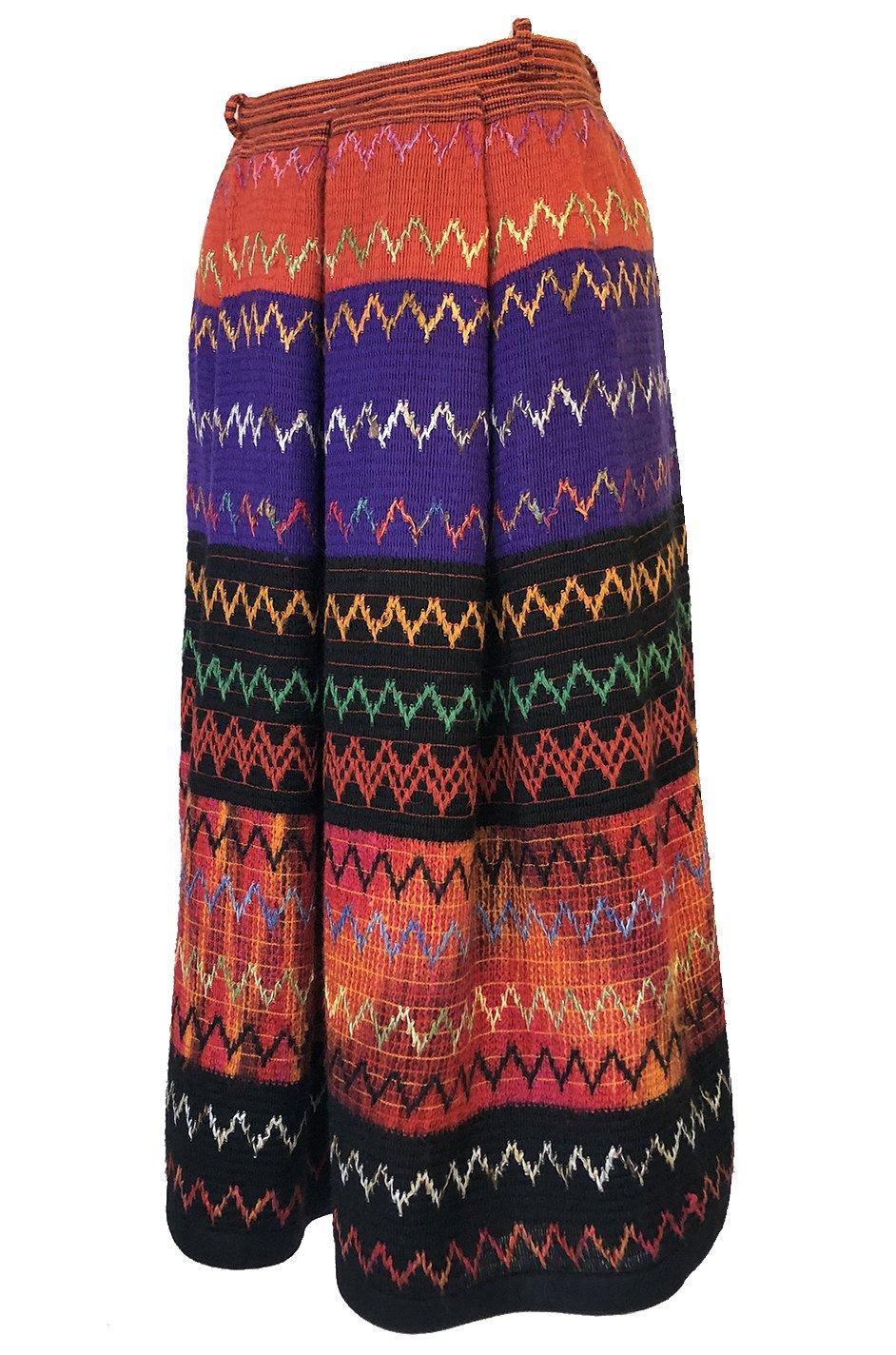 1970s Lanvin Numbered Haute Couture Hand Woven Knit Embroidery Skirt In Excellent Condition In Rockwood, ON
