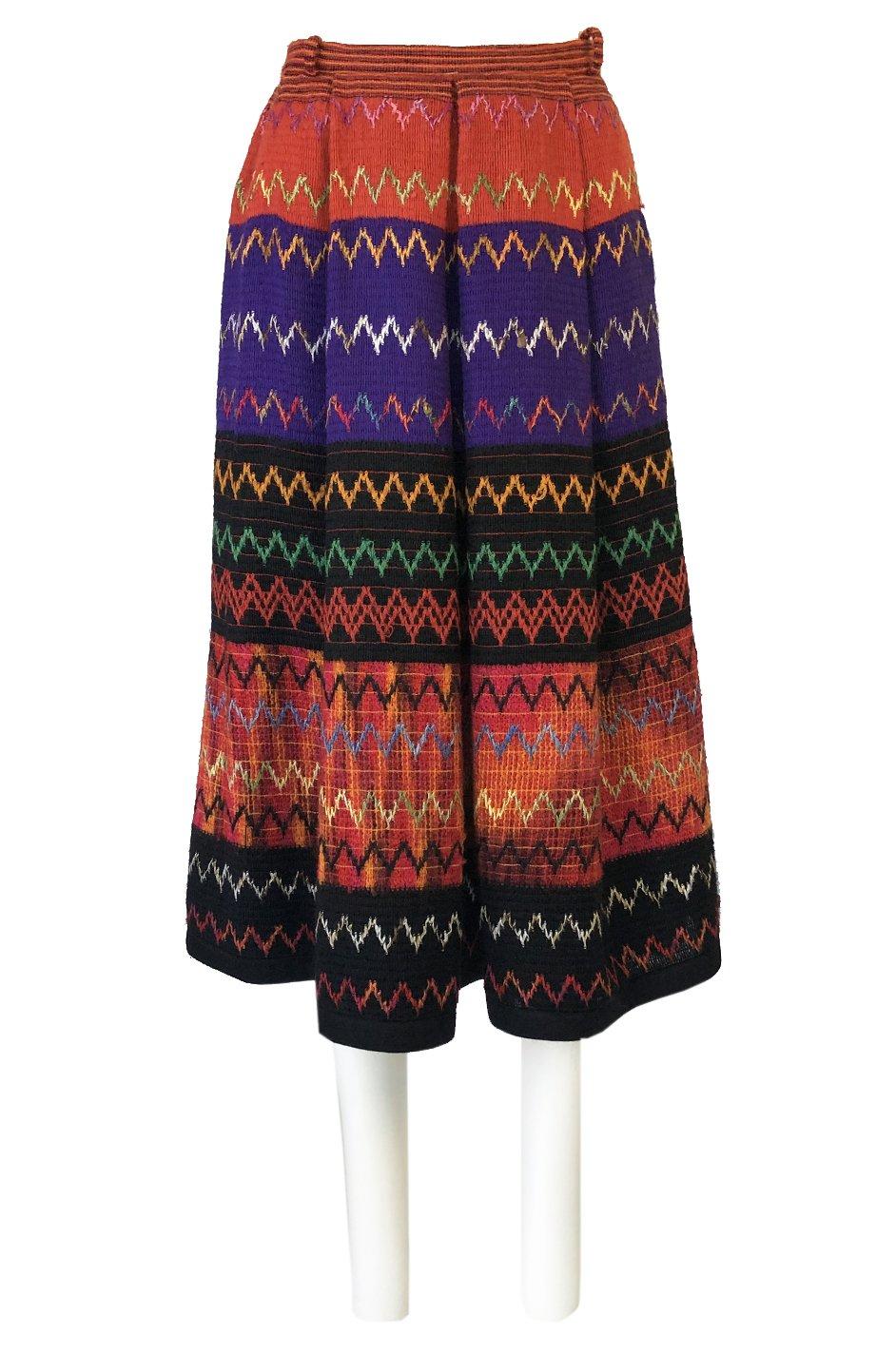Women's 1970s Lanvin Numbered Haute Couture Hand Woven Knit Embroidery Skirt
