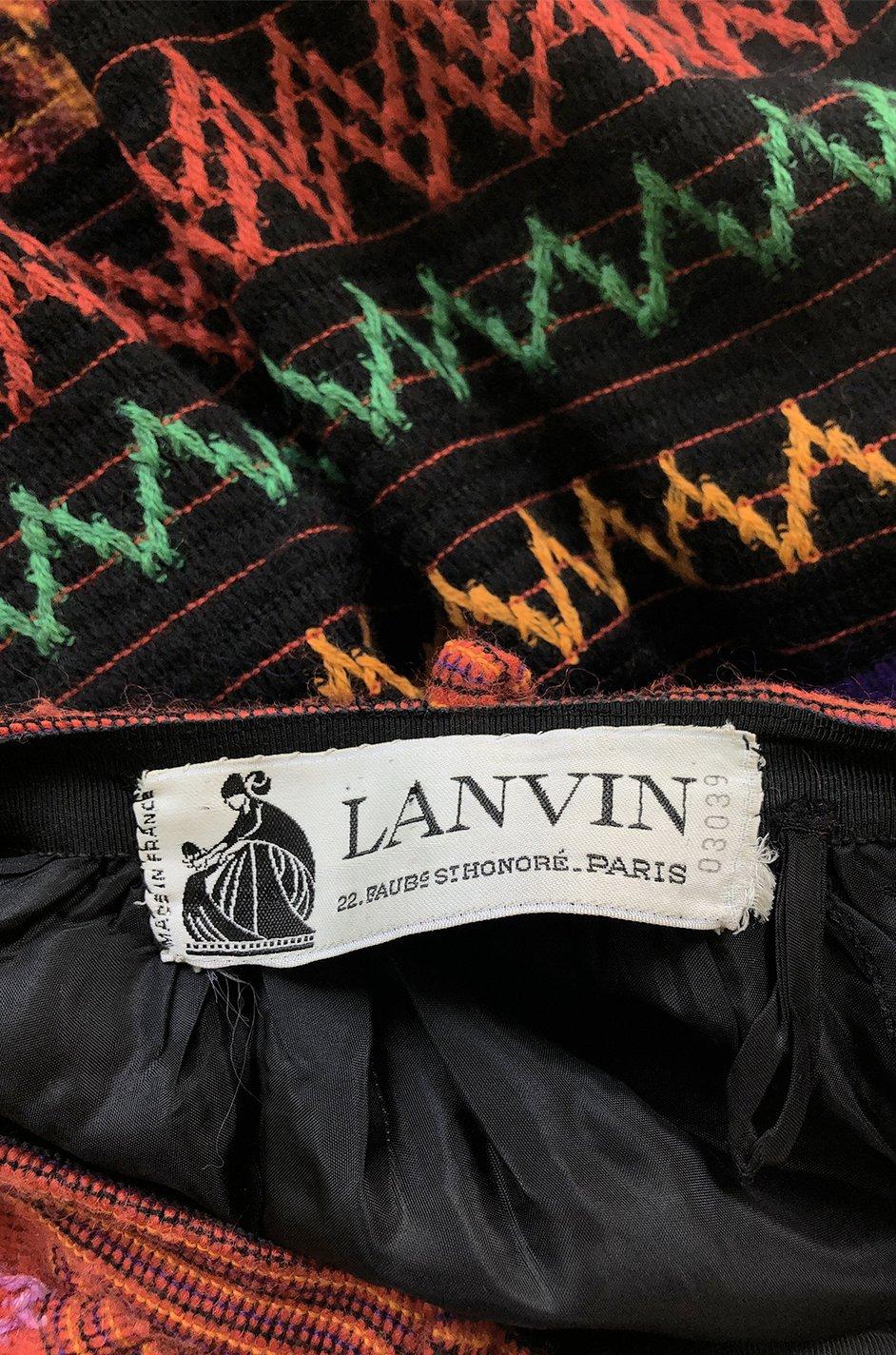 1970s Lanvin Numbered Haute Couture Hand Woven Knit Embroidery Skirt 3
