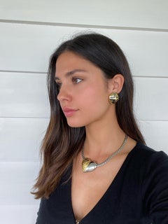 1970s Lanvin Paris Heart Pendant Necklace with Gold Plate Two Tone