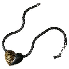 1970s Lanvin Paris Heart Pendant Necklace with Gold Plate Two Tone
