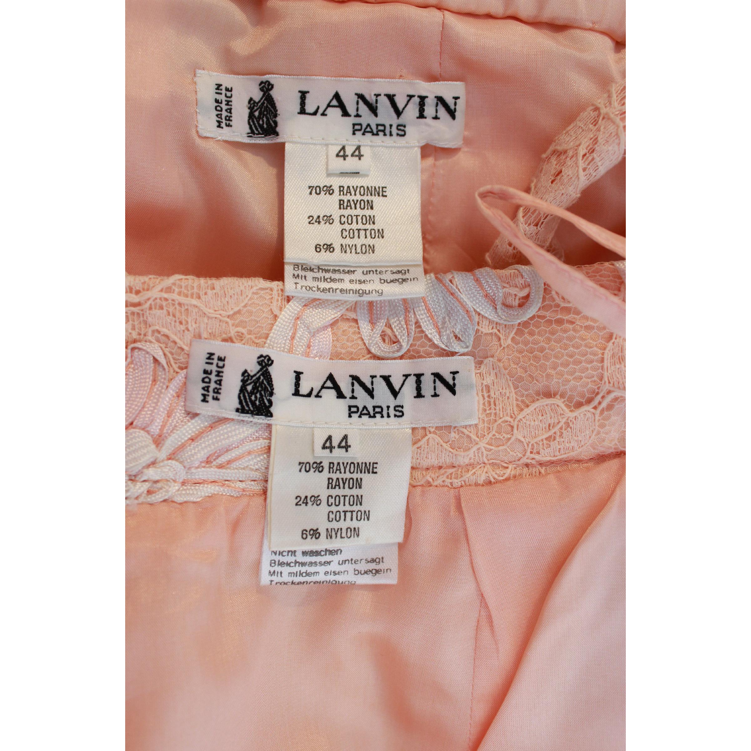 1970s Lanvin Pink Floral Lace Embroidered Formal Dress Set Skirt Jacket 4