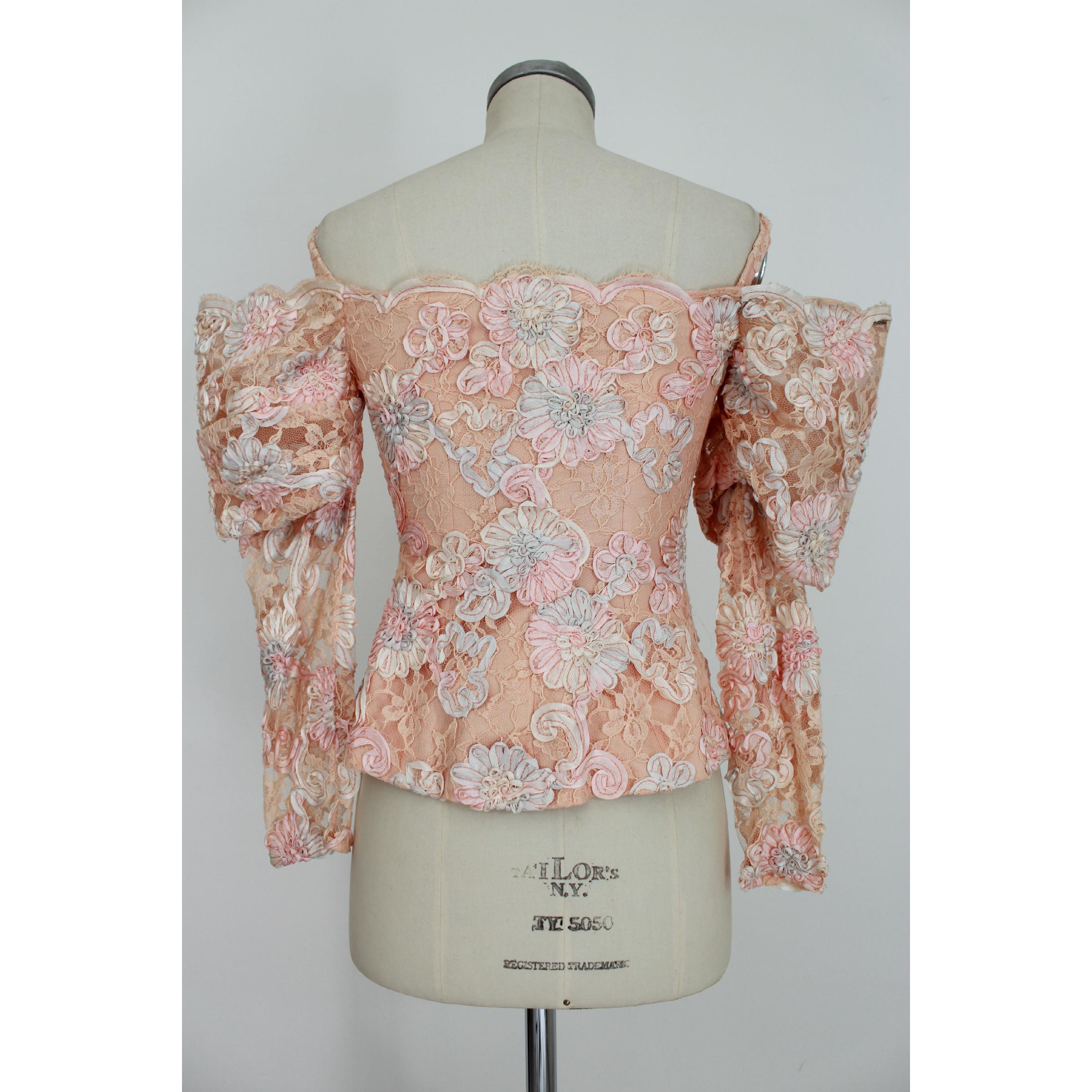 1970s Lanvin Pink Floral Lace Embroidered Formal Dress Set Skirt Jacket 1