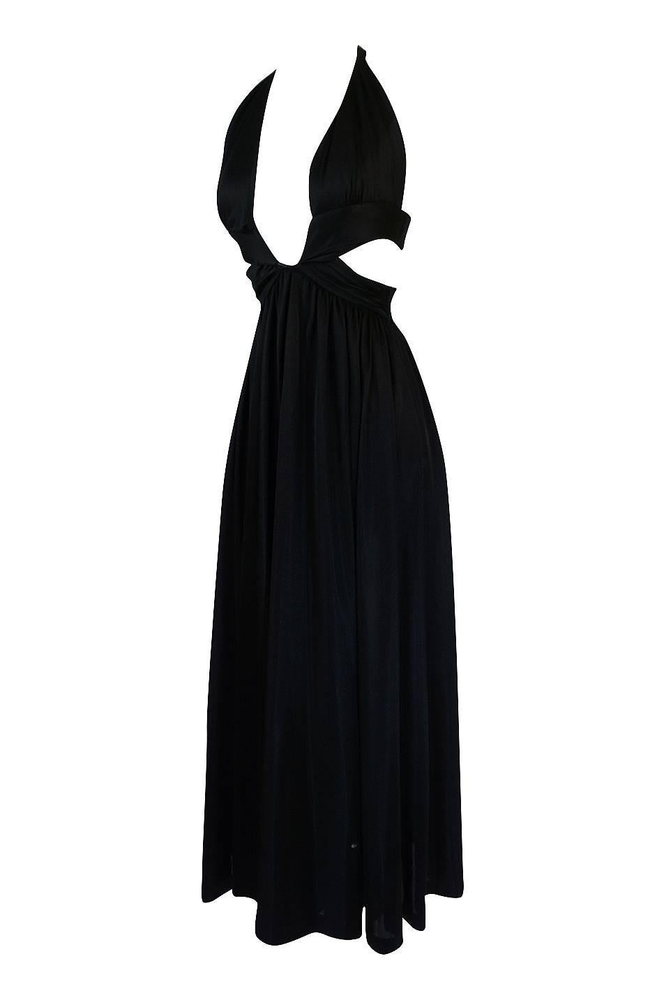 1970s Lanvin Plunge Front Backless Nylon Jersey Halter Dress In Excellent Condition In Rockwood, ON