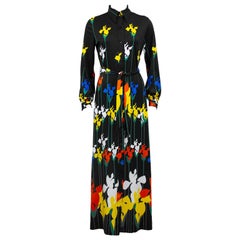 1970er Lanvin Bedrucktes Maxikleid