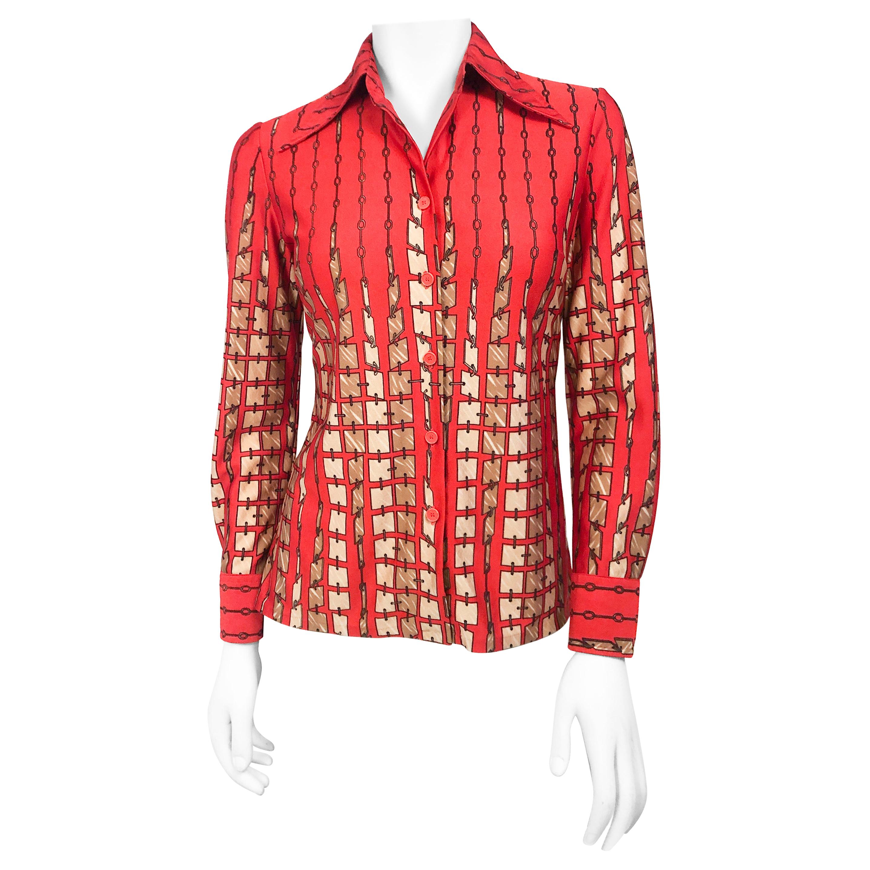 1970s Lanvin Red  Disco Printed Shirt  For Sale