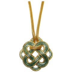 1970's LANVIN turquoise enamel and gilt metal modernist pendant necklace