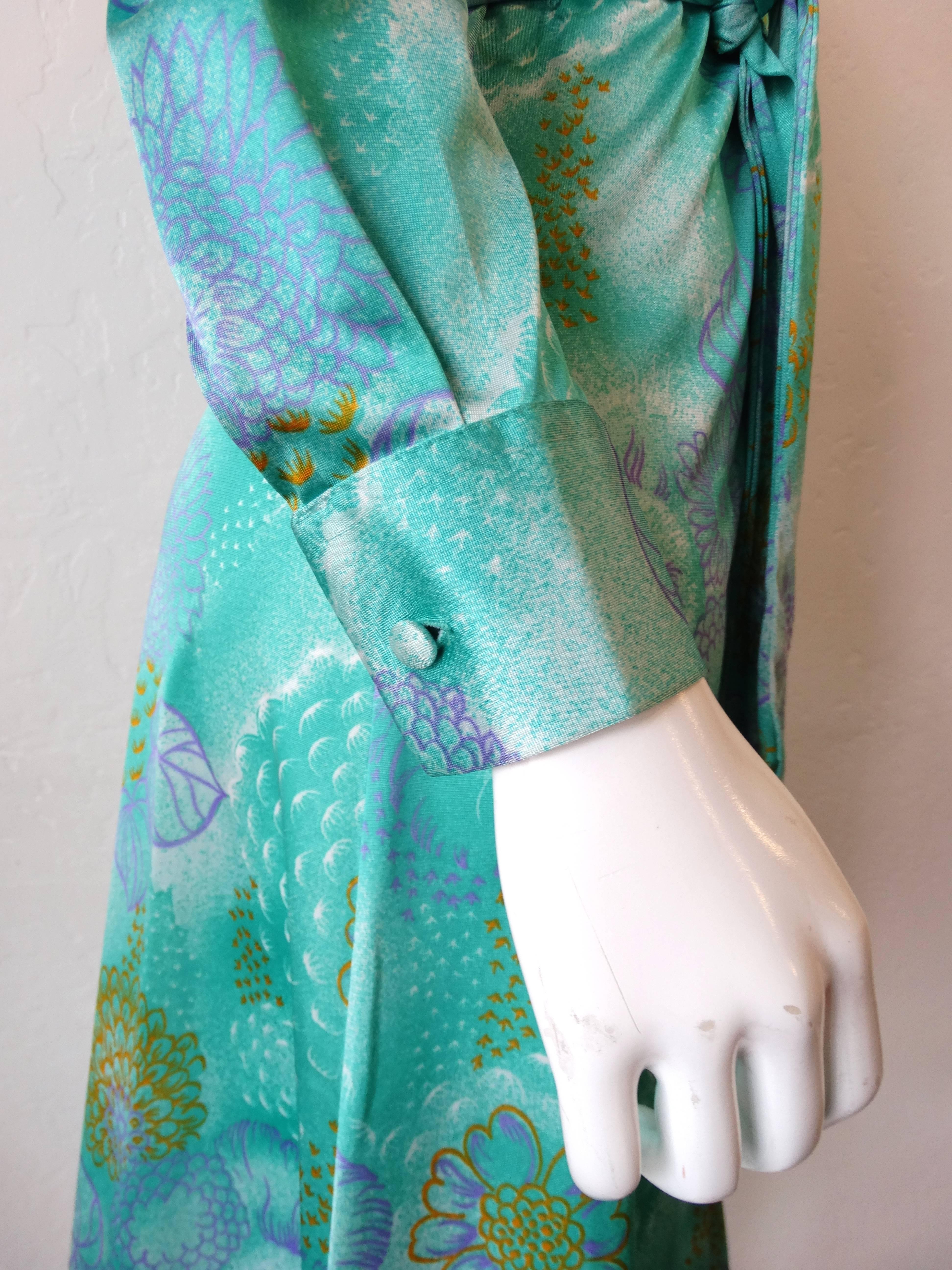 Women's or Men's 1970s Lanvin Turquoise floral Button Up Dress