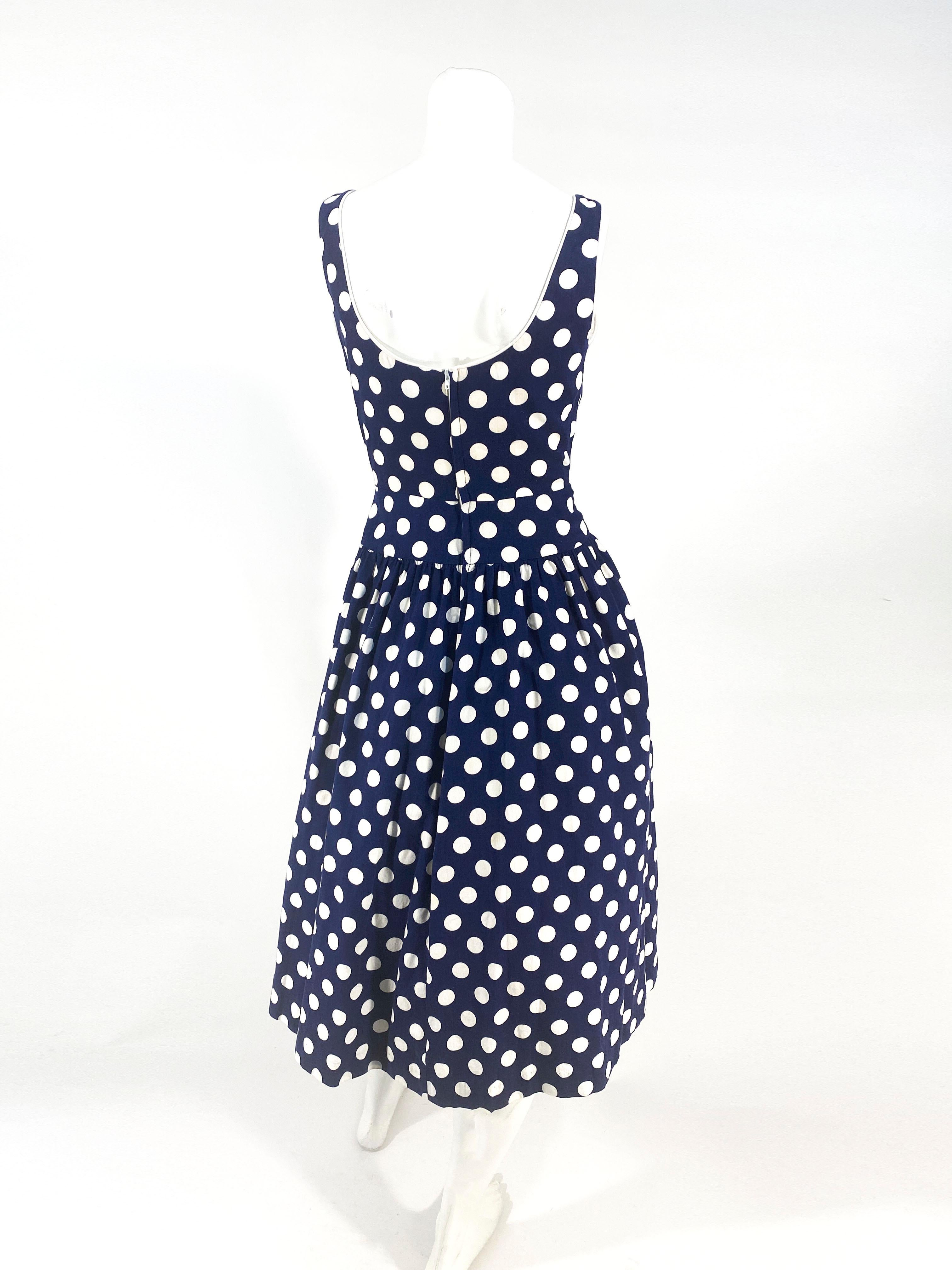 Black 1970s Lanz Navy Polka Dot Dress For Sale