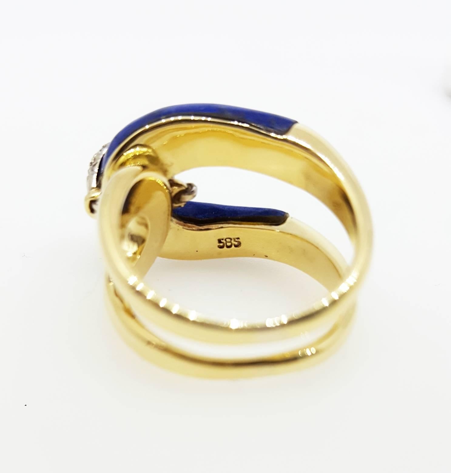 Round Cut 1970s Lapis Diamond Gold Ring