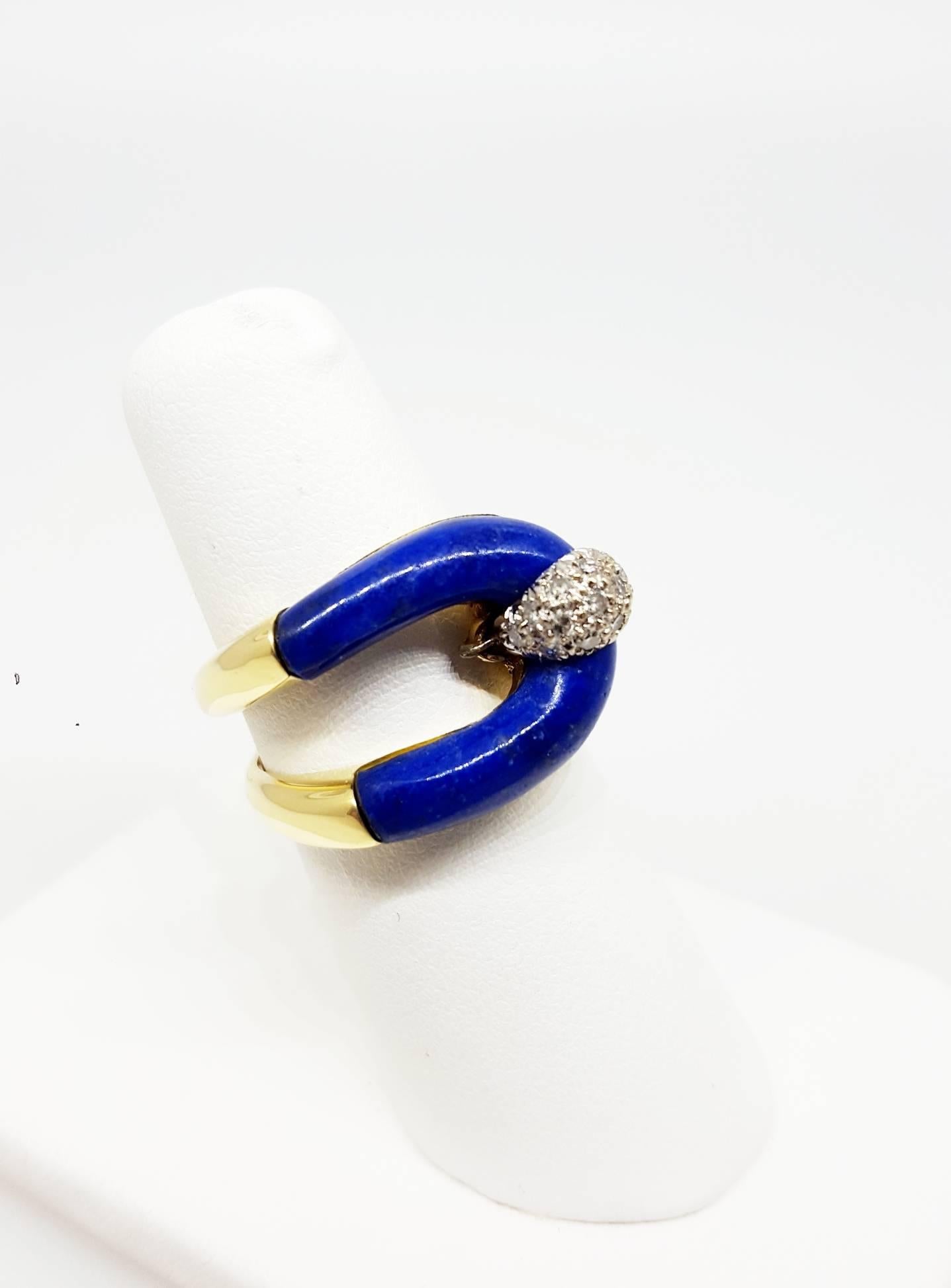 1970s Lapis Diamond Gold Ring In Good Condition In Lake Forest, IL