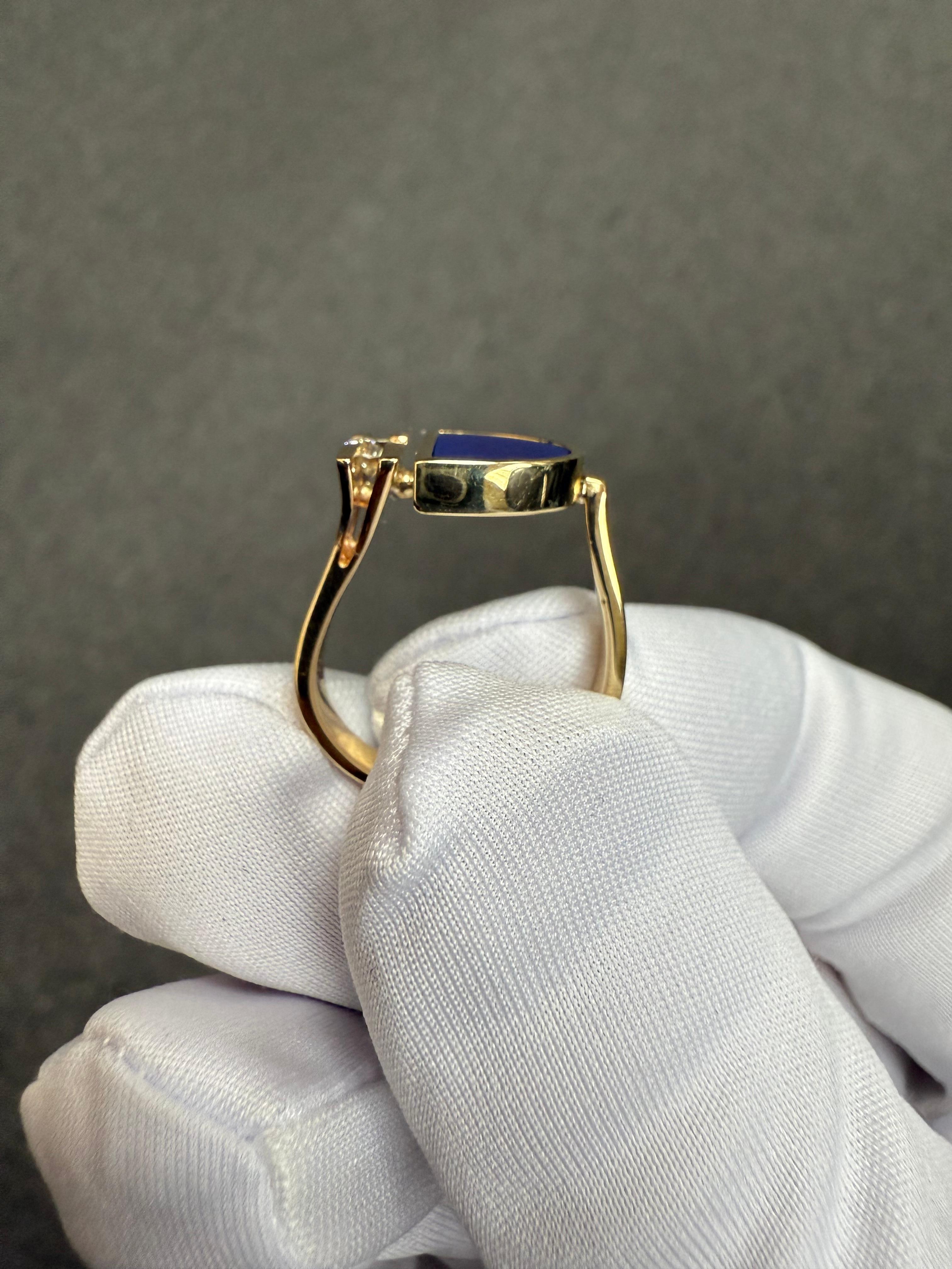 1970 Lapis Diamond Hand Crafted 14k Yellow Gold Ring (bague en or jaune 14k) en vente 5