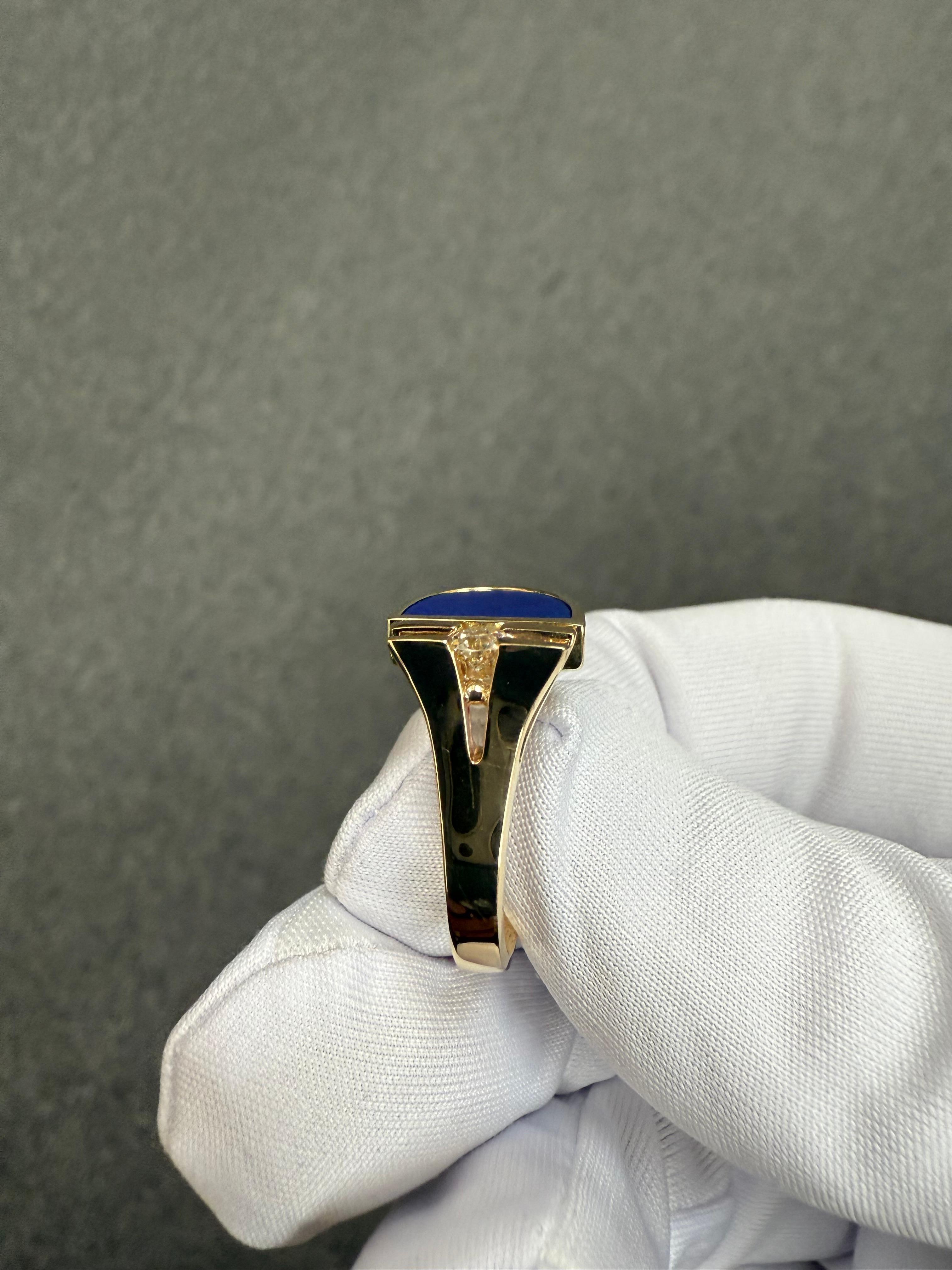 1970 Lapis Diamond Hand Crafted 14k Yellow Gold Ring (bague en or jaune 14k) en vente 6
