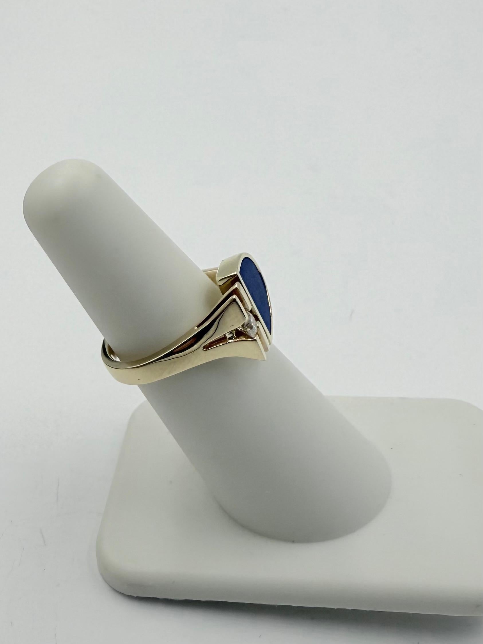 1970 Lapis Diamond Hand Crafted 14k Yellow Gold Ring (bague en or jaune 14k) en vente 1