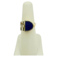 1970 Lapis Diamond Hand Crafted 14k Yellow Gold Ring (bague en or jaune 14k)