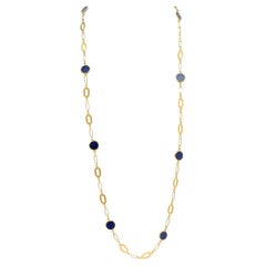 1970's Lapis Lazuli 18 Karat Yellow Gold Vintage Station Link Chain Necklace