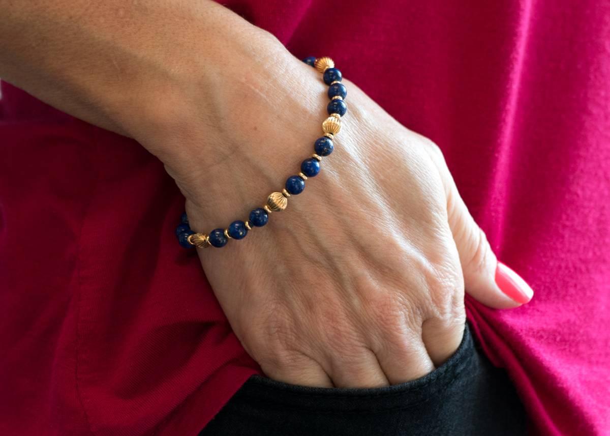 1970s Lapis Lazuli and 14 Karat Gold Bead Bracelet In Good Condition In Atlanta, GA