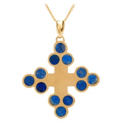 1970s Lapis Lazuli Cross 18 Karat Yellow Gold Pendant Chain Necklace