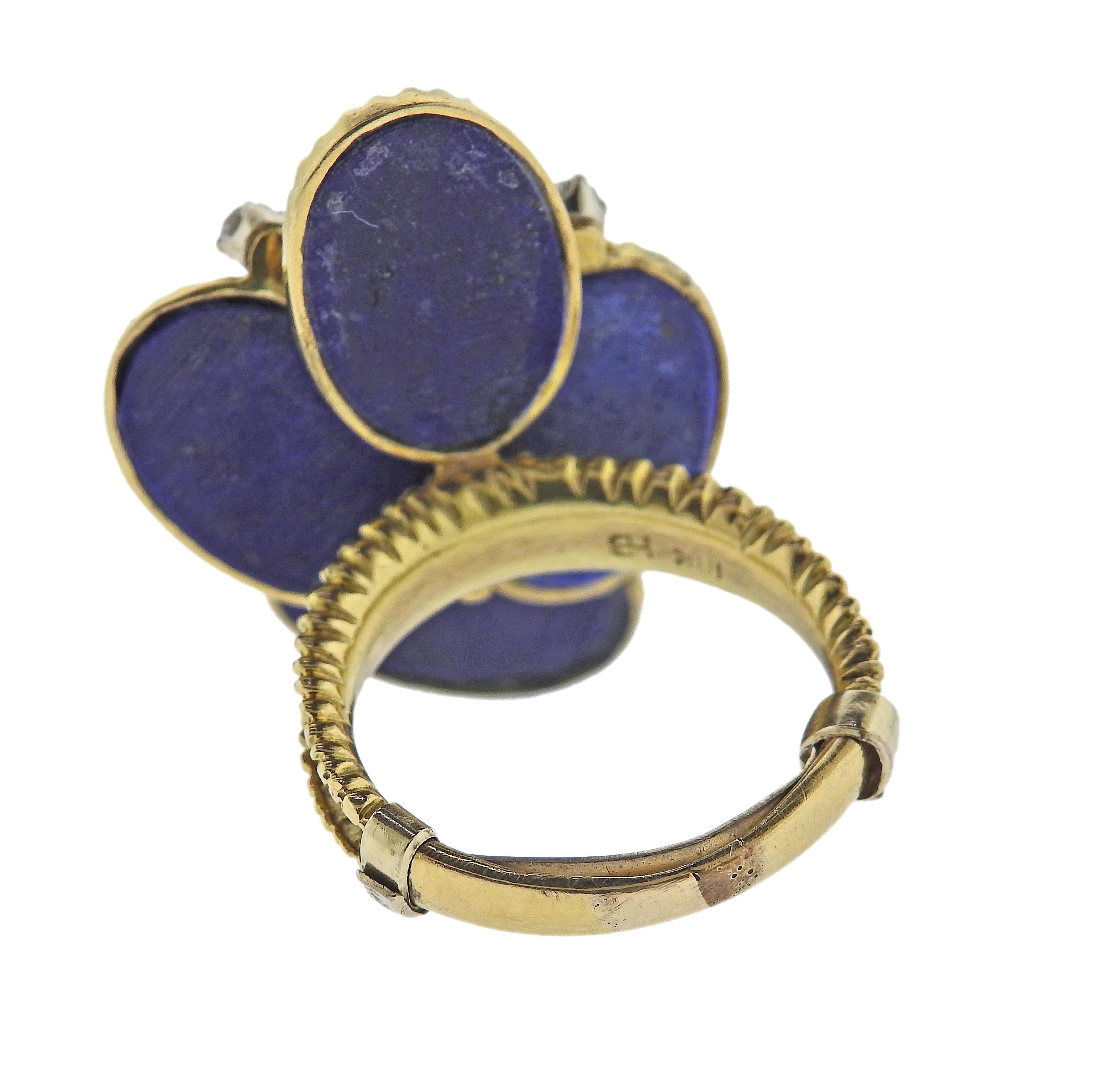 Round Cut 1970s Lapis Lazuli Diamond Gold Cocktail Ring For Sale