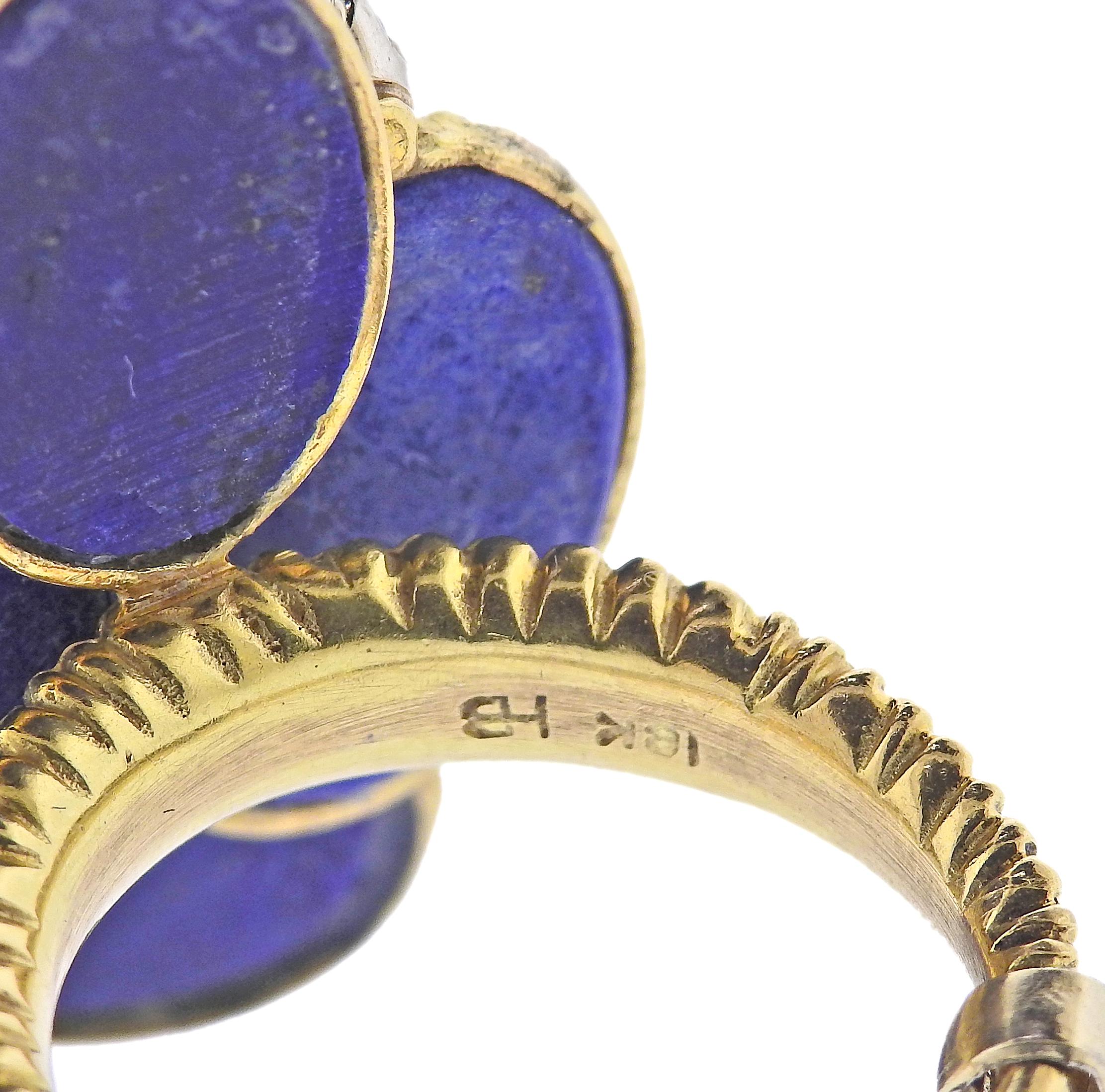 1970s Lapis Lazuli Diamond Gold Cocktail Ring In Excellent Condition For Sale In New York, NY
