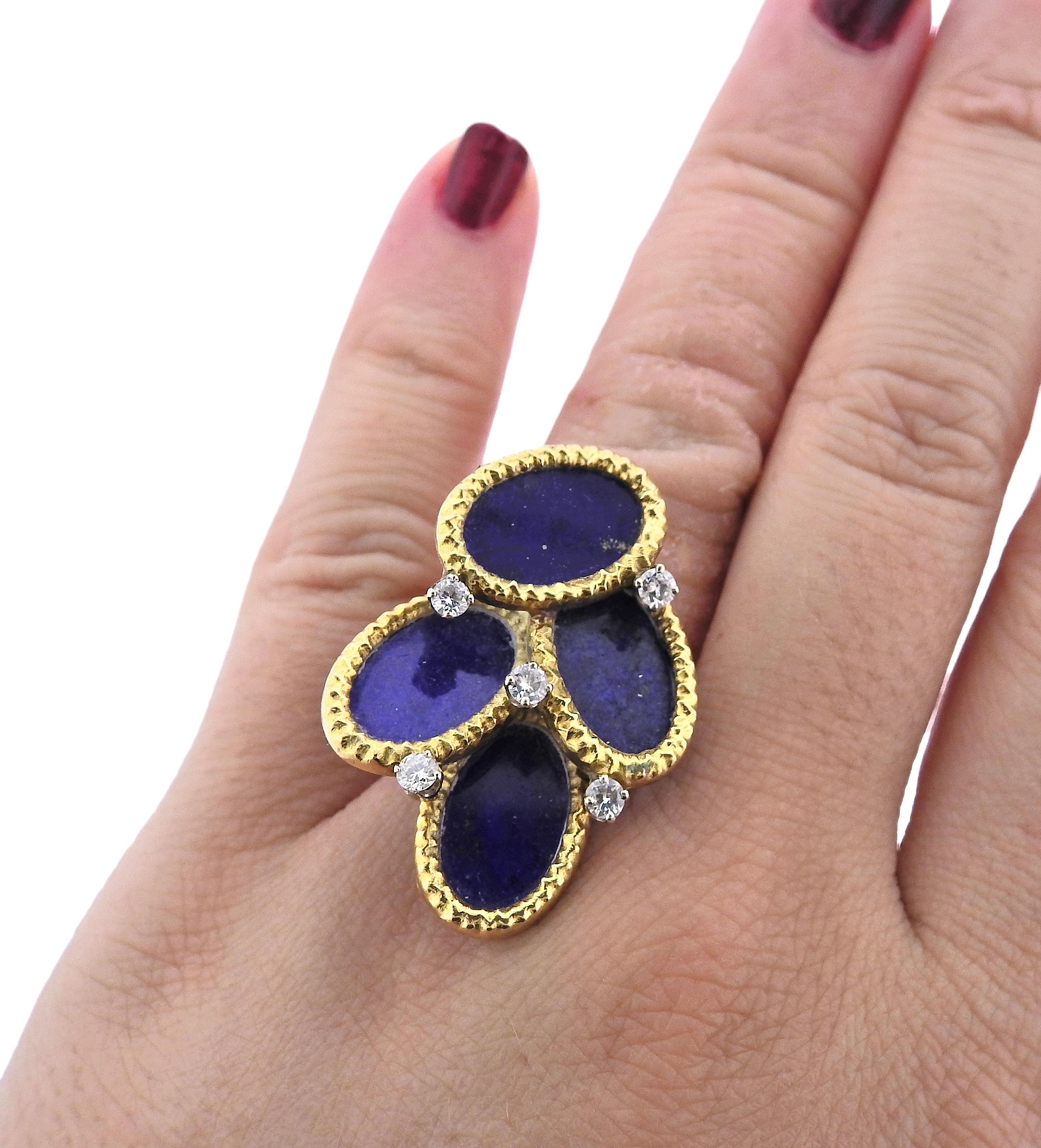 Women's 1970s Lapis Lazuli Diamond Gold Cocktail Ring For Sale
