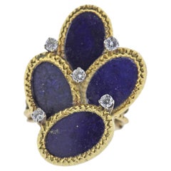 Vintage 1970s Lapis Lazuli Diamond Gold Cocktail Ring