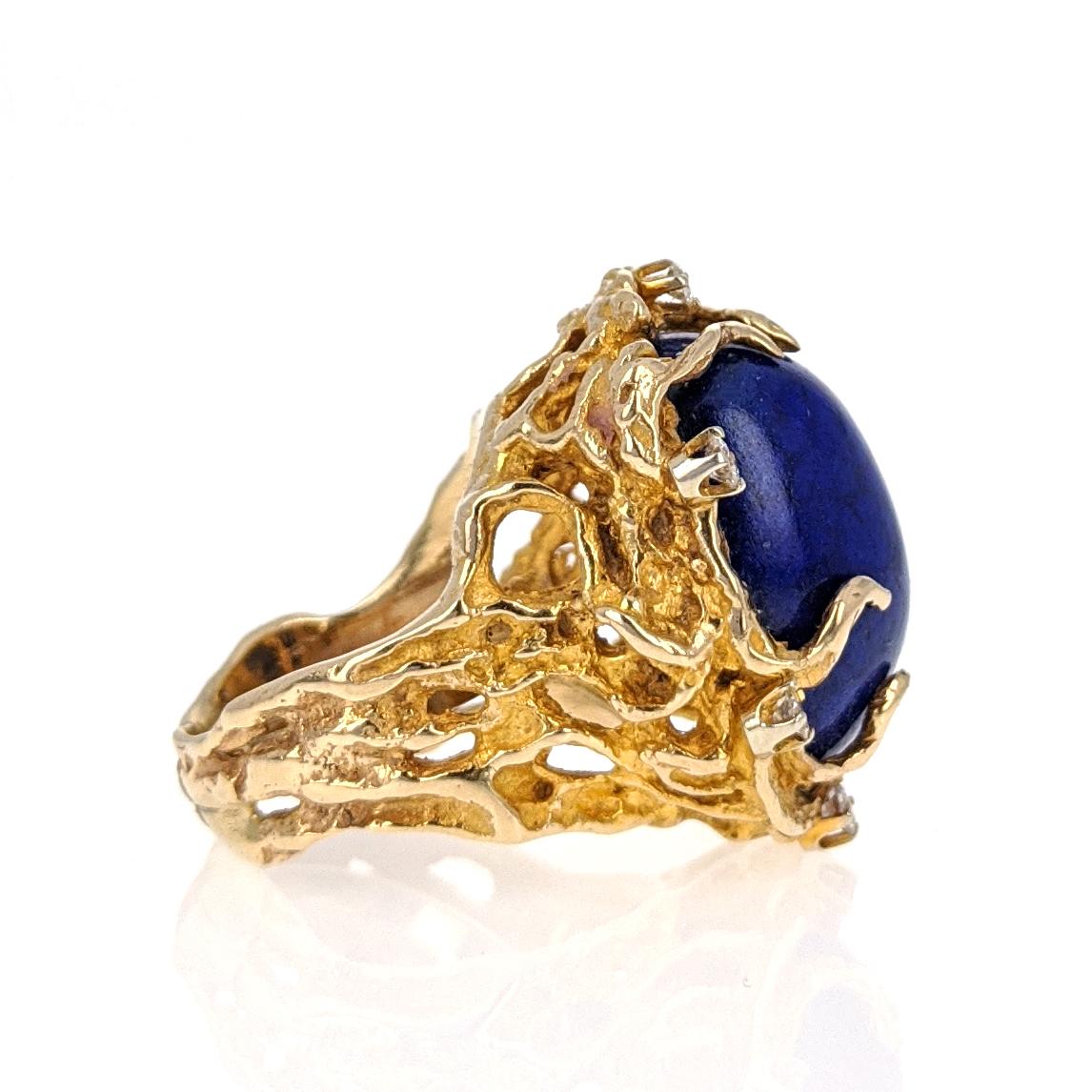 1970s Lapis Lazuli Diamond Yellow Gold Ring In Good Condition In New York, NY