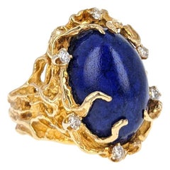 1970s Lapis Lazuli Diamond Yellow Gold Ring