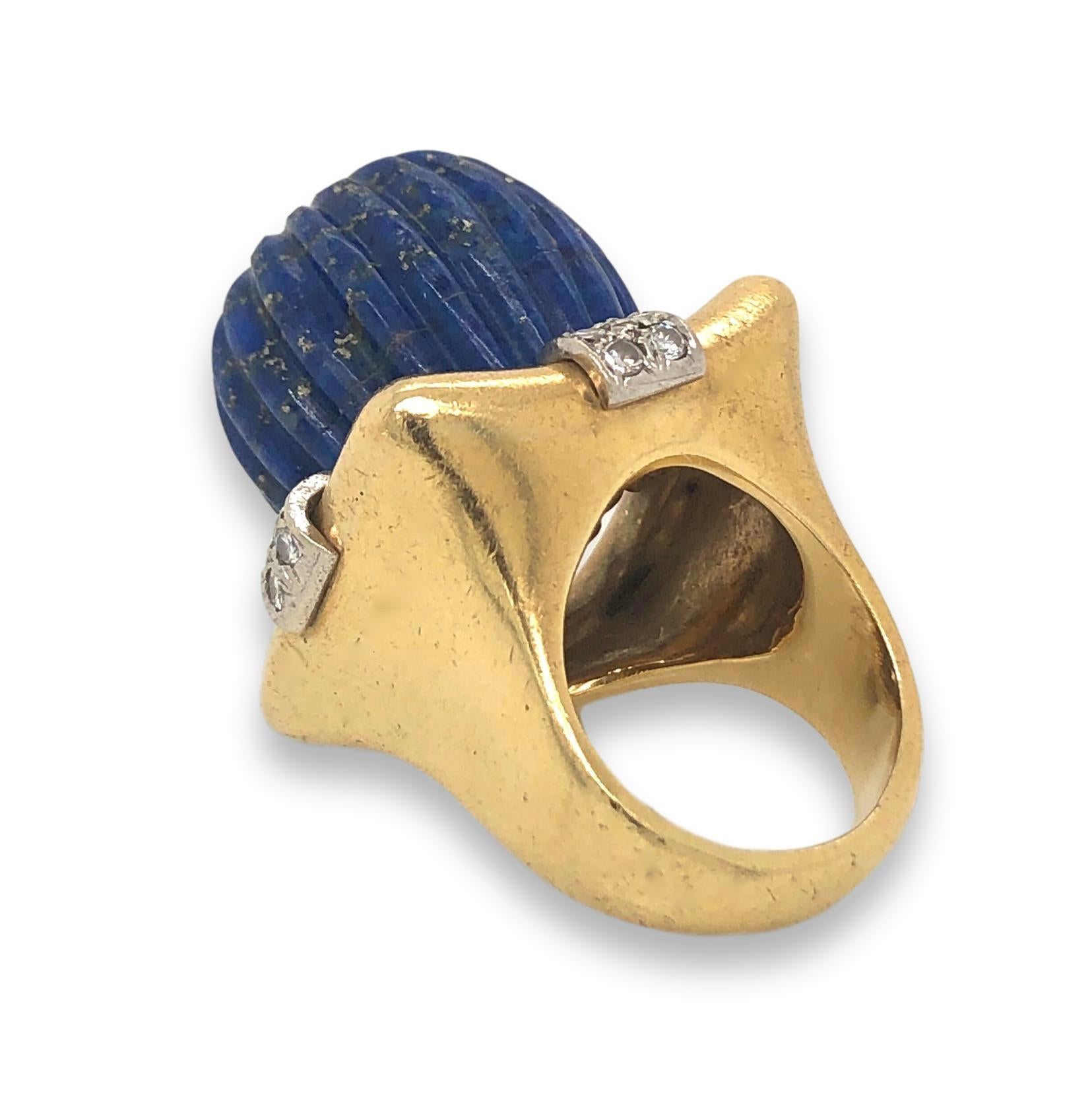 Women's 1970s Lapis Lazuli Gold and Diamond Statement Ring