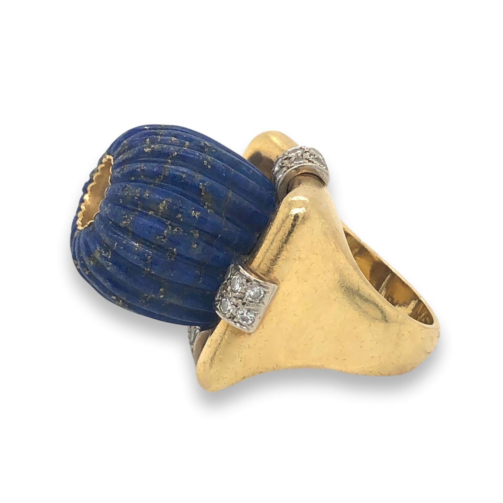 1970s Lapis Lazuli Gold and Diamond Statement Ring 2